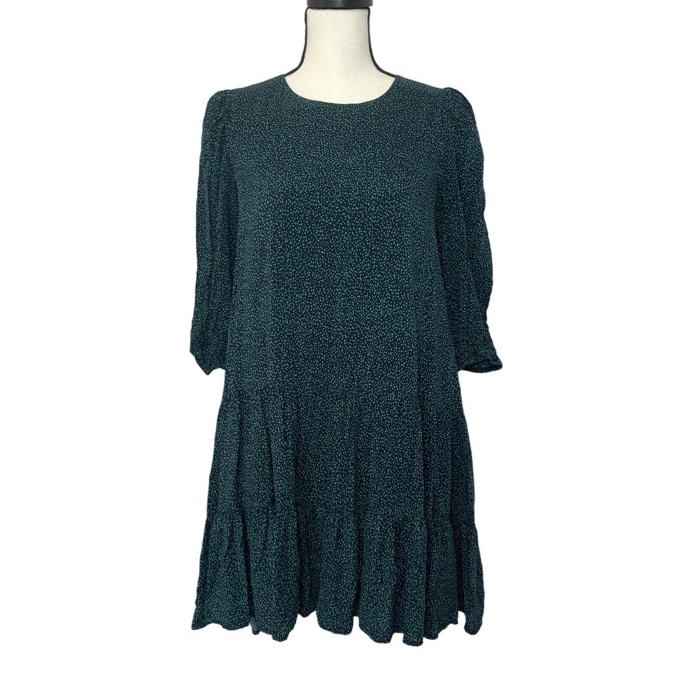 VICI Dress Women's Medium Tunic Dress Dot Print Teal/Navy Blue‎ 3/4 Sleeve